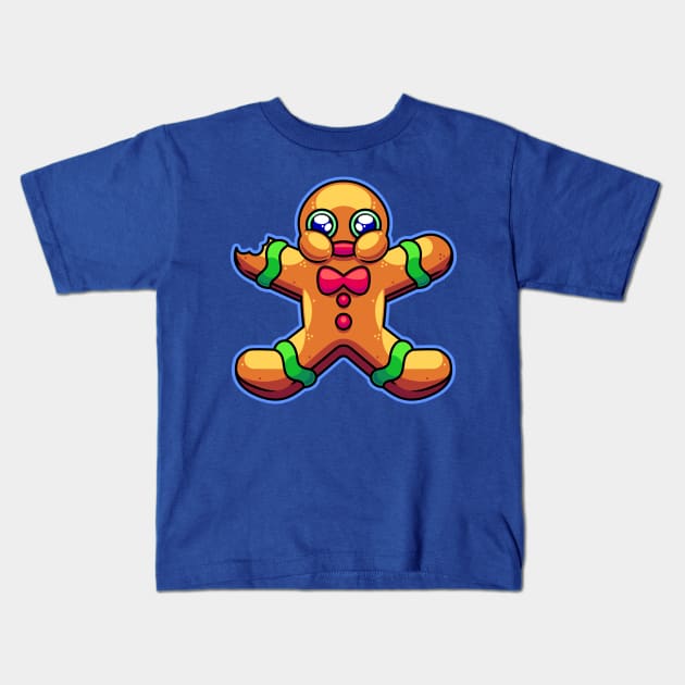 Hungry Gingerbread Man Kids T-Shirt by ArtisticDyslexia